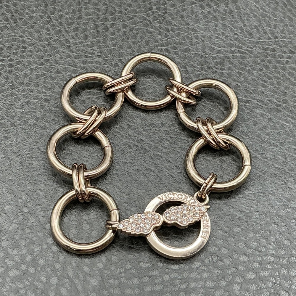 Victorias Secret Bracelet Gold Tone Chain Angel Wing Charm Toggle Womens 8 In